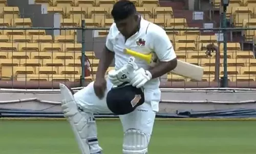 രഞ്ജി ട്രോഫി ഫൈനലിലും  സെഞ്ച്വറി; സിദ്ദു മൂസൈവാല സ്‌റ്റൈലിൽ ആഘോഷിച്ച് സർഫറാസ് ഖാൻ