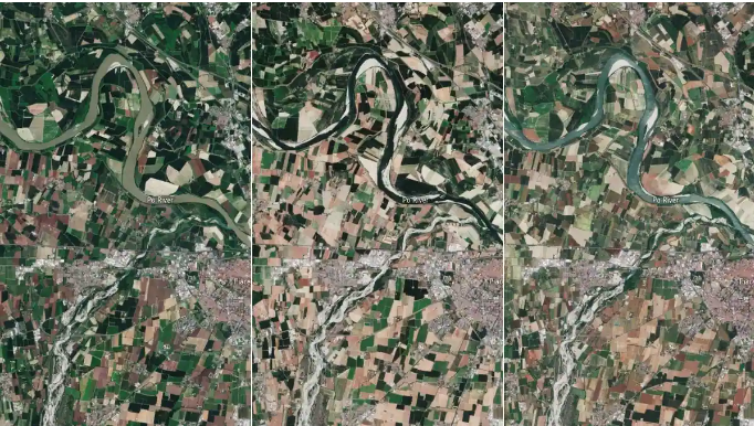 ഇറ്റലിയിലെ നീളം കൂടിയ നദി വറ്റിവരണ്ടപ്പോള്‍; സാറ്റലൈറ്റ് ചിത്രങ്ങള്‍ പുറത്ത്