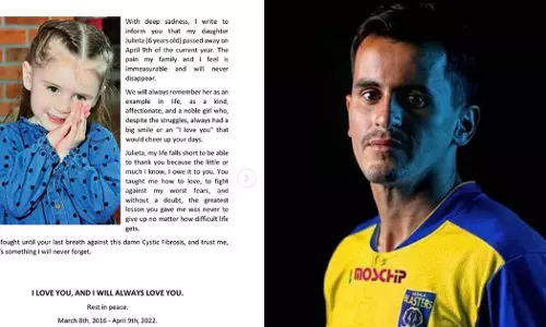 സ്നേഹമെന്തെന്ന് പഠിപ്പിച്ചവള്‍, അവസാന ശ്വാസം വരെ പോരാടിയവള്‍... മകളുടെ വിയോഗത്തെ കുറിച്ച് അഡ്രിയാന്‍ ലൂണ