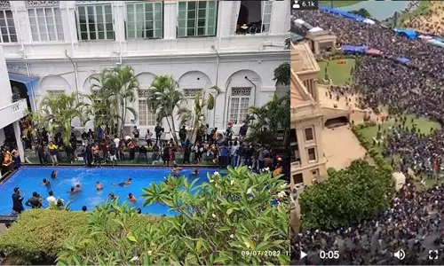 ശ്രീലങ്കൻ പ്രസിഡണ്ടിന്റെ സ്വിമ്മിങ് പൂളിൽ നീന്തിത്തുടിച്ച് പ്രതിഷേധക്കാർ