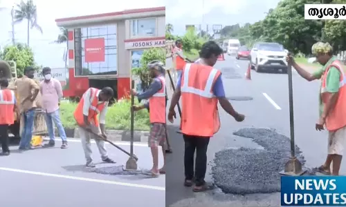 റോഡ് റോളറില്ല; ദേശീയ പാതയിൽ ടാറിങ് നടത്തുന്നത് ഇടിമുട്ടികൊണ്ട് റോഡ് റോളറില്ല; ദേശീയ പാതയിൽ ടാറിങ് നടത്തുന്നത് ഇടിമുട്ടികൊണ്ട്