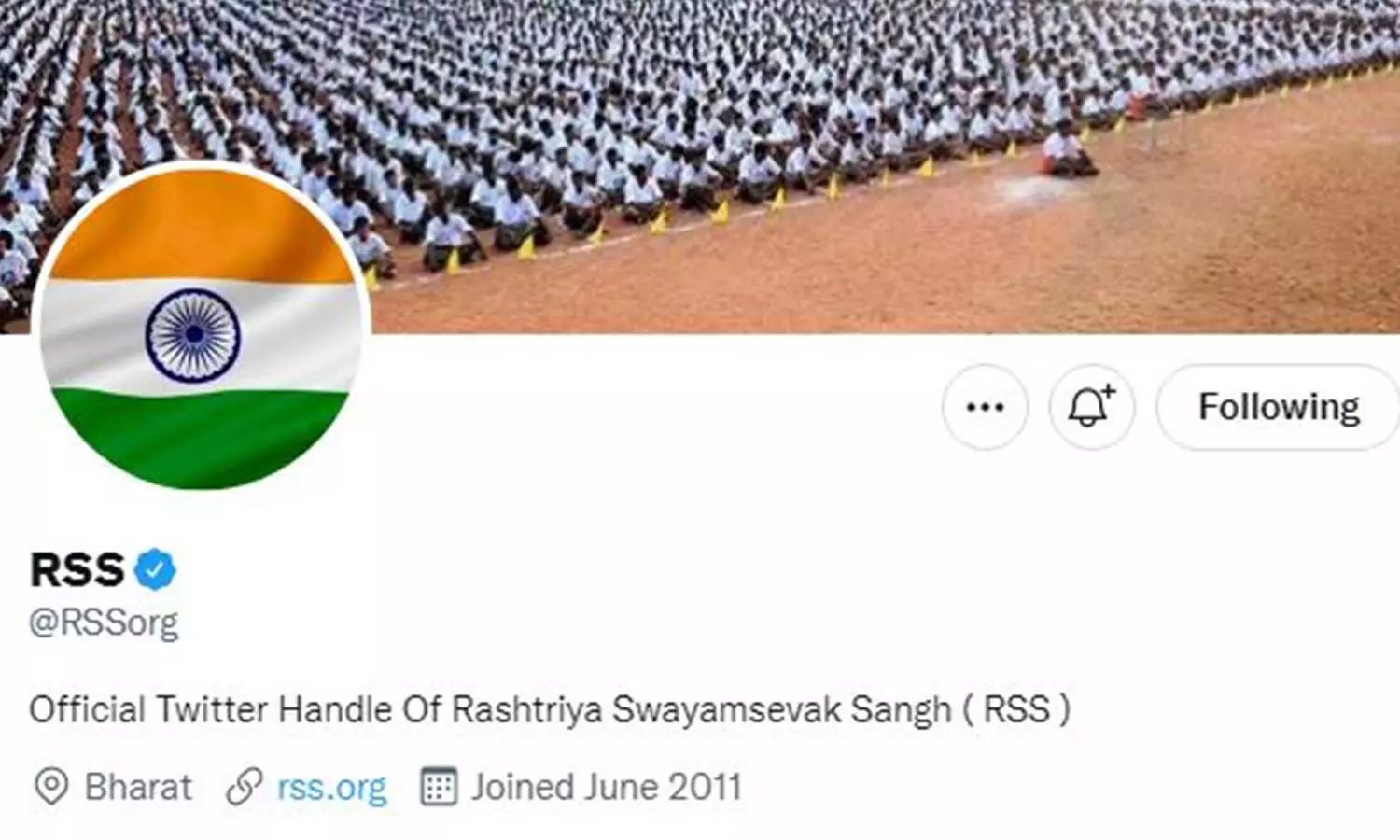 കാവിക്കൊടി മാറ്റി; പ്രൊഫൈൽ ചിത്രം ദേശീയപതാകയാക്കി ആർ.എസ്.എസ് കാവിക്കൊടി മാറ്റി; പ്രൊഫൈൽ ചിത്രം ദേശീയപതാകയാക്കി ആർ.എസ്.എസ്