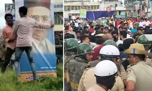 ഷിമോഗയിൽ സവർക്കറുടെ ഫ്‌ളക്‌സിനെച്ചൊല്ലി സംഘർഷം; രണ്ടുപേർക്ക് കുത്തേറ്റു, നിരോധനാജ്ഞ