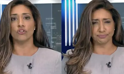 വാർത്ത വായിക്കുന്നതിനിടെ പ്രാണിയെ വിഴുങ്ങി, വായന തുടർന്ന് അവതാരക-വീഡിയോ