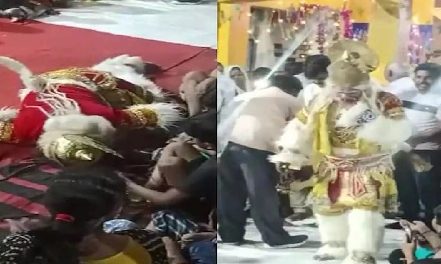 നൃത്തം അവതരിപ്പിക്കുന്നതിനിടെ അരങ്ങിൽ കുഴഞ്ഞുവീണ് ഹനുമാൻ കലാകാരൻ; മരിച്ചതറിയാതെ കൈയടിച്ച് കാണികൾ നൃത്തം അവതരിപ്പിക്കുന്നതിനിടെ അരങ്ങിൽ കുഴഞ്ഞുവീണ് ഹനുമാൻ കലാകാരൻ; മരിച്ചതറിയാതെ കൈയടിച്ച് കാണികൾ