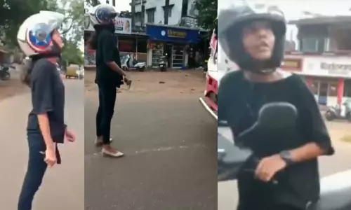 പെമ്പിള്ളേരല്ലേ, ആരും ചോദിക്കില്ലെന്നാണോ വിചാരം!; ഇടിച്ചുവീഴ്ത്താൻ ശ്രമിച്ച ബസ് നടുറോട്ടിൽ തടഞ്ഞുനിർത്തി യുവതി