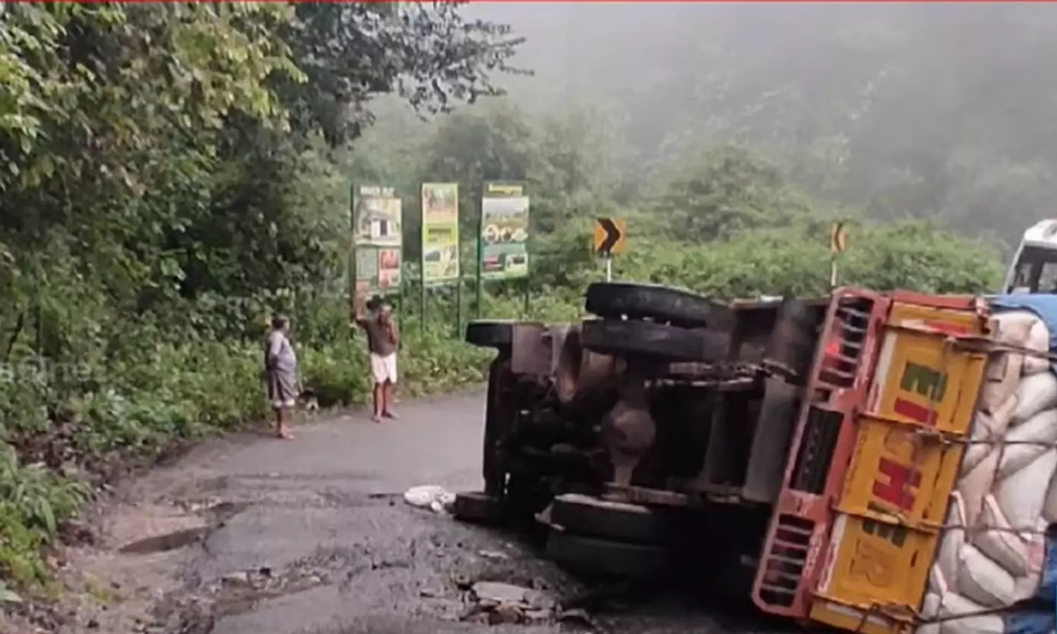 അട്ടപ്പാടി ചുരത്തിൽ ലോറി മറിഞ്ഞ് ഗതാഗതം തടസപ്പെട്ടു