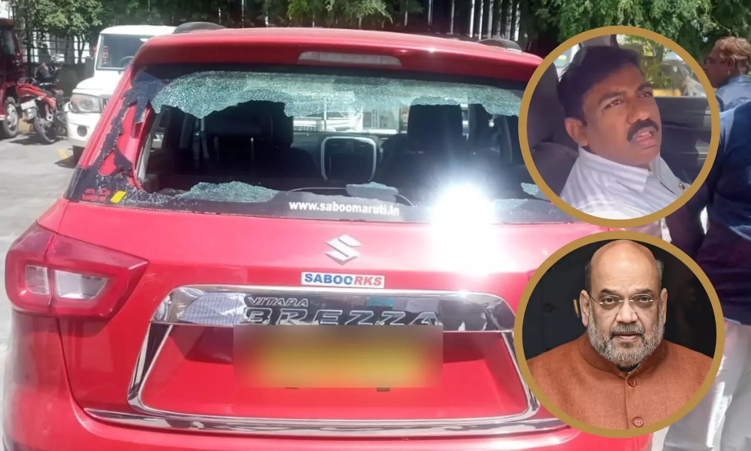 അമിത് ഷായുടെ റാലിക്കിടെ ബിജെപിക്കാർ തന്റെ കാർ തകർത്തതായി ‌ടി.ആർ.എസ് നേതാവ്