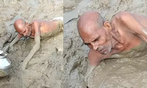 യു.പിയിൽ കുടിവെള്ളത്തിനായി നദിയിൽ ഇറങ്ങിയ വയോധികൻ ചെളിയിൽ കുടുങ്ങി