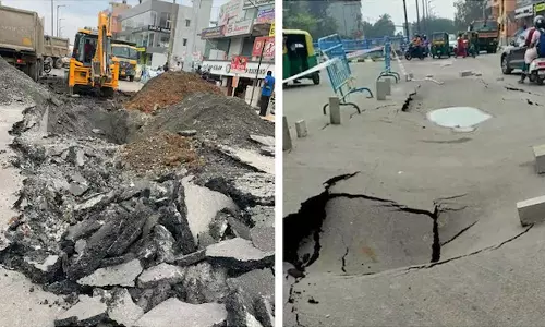 ഉദ്ഘാടനം കഴിഞ്ഞിട്ട് വെറും 100 ദിവസം; തകർന്ന് ​​ഗു​ഹയായി കർണാടകയിലെ അണ്ടർപാസ് റോഡ്