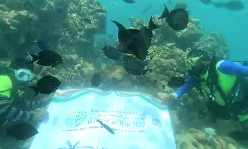 അന്താരാഷ്ട്ര കാലാവസ്ഥാ ഉച്ചകോടിക്ക് കടലിനടിയിൽ നിന്നും അഭിവാദ്യം