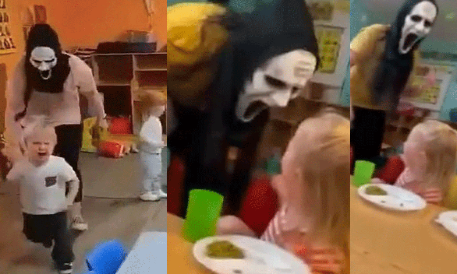 ഭക്ഷണം കഴിക്കാൻ മടി കാണിച്ചു; കുട്ടികളെ മുഖംമൂടി ധരിച്ച് ഭീഷണിപ്പെടുത്തി ഡേ കെയർ ജീവനക്കാരി, ദൃശ്യങ്ങൾ പുറത്ത് ഭക്ഷണം കഴിക്കാൻ മടി കാണിച്ചു; കുട്ടികളെ മുഖംമൂടി ധരിച്ച് ഭീഷണിപ്പെടുത്തി ഡേ കെയർ ജീവനക്കാരി, ദൃശ്യങ്ങൾ പുറത്ത്