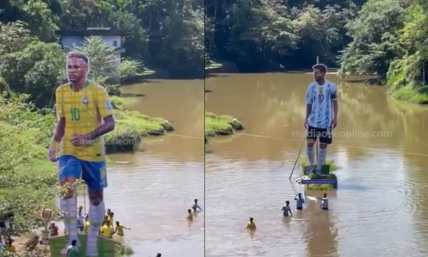 40 അടി ഉയരം; പുള്ളാവൂർ പുഴയിൽ മെസിക്കൊപ്പം തലയെടുപ്പോടെ നെയ്മറും 40 അടി ഉയരം; പുള്ളാവൂർ പുഴയിൽ മെസിക്കൊപ്പം തലയെടുപ്പോടെ നെയ്മറും