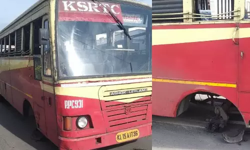 ഓടി കൊണ്ടിരുന്ന കെ.എസ്.ആർ.ടി.സി ബസിന്റെ ടയർ ഊരി തെറിച്ചു