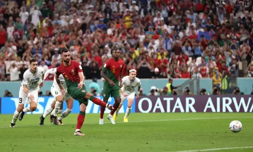 ബ്രൂണോയുടെ ഡബിൾ: ഉറുഗ്വെയെ തോൽപിച്ച് പോർച്ചുഗൽ പ്രീക്വാർട്ടറിൽ ബ്രൂണോയുടെ ഡബിൾ: ഉറുഗ്വെയെ തോൽപിച്ച് പോർച്ചുഗൽ പ്രീക്വാർട്ടറിൽ