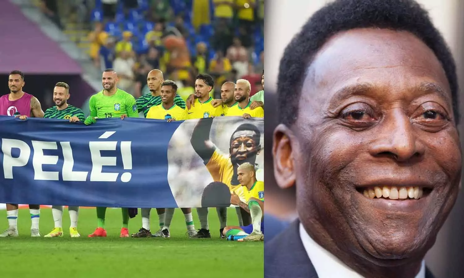 മത്സര ശേഷം പെലെയ്ക്കായി ബാനർ ഉയർത്തി ടീം ബ്രസീൽ മത്സര ശേഷം പെലെയ്ക്കായി ബാനർ ഉയർത്തി ടീം ബ്രസീൽ