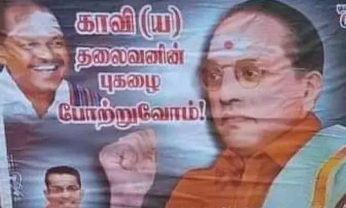 ചരമദിനത്തിൽ അംബേദ്കറെ കാവി ഷർട്ടണിയിച്ച് ഹിന്ദുത്വ സംഘടന