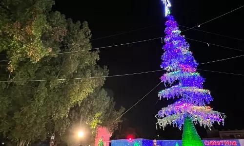 ഉപയോഗശൂന്യമായ വസ്തുക്കളിൽ നിർമ്മിച്ച ക്രിസ്മസ് ട്രീ ജനശ്രദ്ധയാകർശിക്കുന്നു ഉപയോഗശൂന്യമായ വസ്തുക്കളിൽ നിർമ്മിച്ച ക്രിസ്മസ് ട്രീ ജനശ്രദ്ധയാകർശിക്കുന്നു