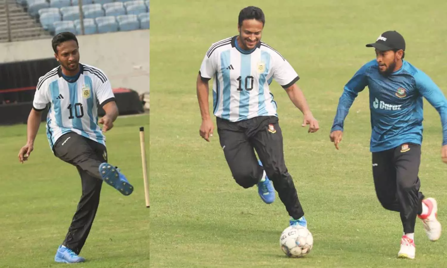 അവിടെ ആഘോഷം തീരുന്നില്ല; മെസി ജഴ്‌സിയിൽ ബംഗ്ലാ ക്രിക്കറ്റ് ടീം നായകൻ ഗ്രൗണ്ടിൽ