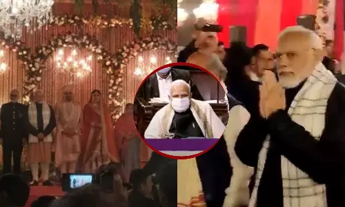 പാർലമെന്റിൽ മാസ്‌ക്, കല്യാണത്തിന് മാസ്‌കും കോവിഡ് പ്രോട്ടോക്കോളുമില്ല; പ്രധാനമന്ത്രി മോദിക്കെതിരെ സോഷ്യൽ മീഡിയയിൽ വിമർശം