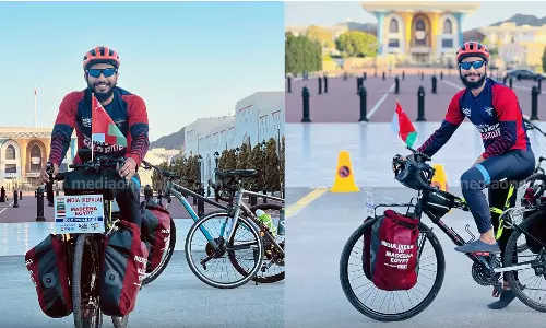 കേരളത്തിൽനിന്ന് മദീന വഴി ഈജിപ്തിലേക്ക് സൈക്കിളിൽ യാത്ര: ഹാഫിസ് സാബിത്ത് ഒമാനിലെത്തി