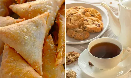 Samosa,biscuit,  tea, health