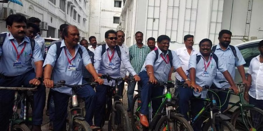Puducherry DMK MLAs in school uniform mark their protest against the government