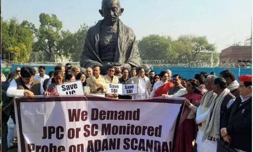 Adani issue,Opposition protest,  Parliament premises protest , Adani issue protest,Adani-Hindenburg row, Congress,Adani’s companies