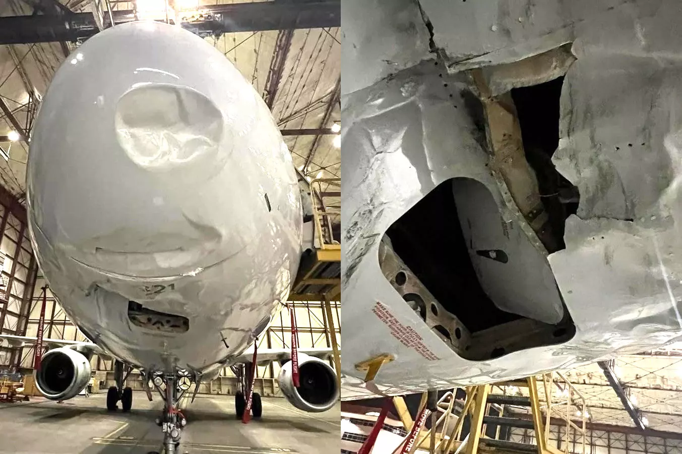 ഷട്ടിൽ ബസ്സുമായി കൂട്ടിയിടിച്ച് അമേരിക്കൻ എയർലൈൻസ് വിമാനത്തിനുണ്ടായ കേടുപാടുകൾ ഷട്ടിൽ ബസ്സുമായി കൂട്ടിയിടിച്ച് അമേരിക്കൻ എയർലൈൻസ് വിമാനത്തിനുണ്ടായ കേടുപാടുകൾ