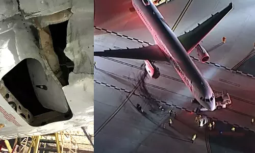 ബസ്സുമായി കൂട്ടിയിടിച്ച് വിമാനത്തിന് കേടുപാടുകൾ; അഞ്ചു പേർക്ക് പരിക്ക്