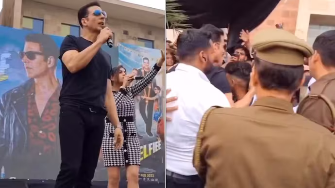 Akshay Kumars fans jumps barricade to meet the actor Akshay Kumars fans jumps barricade to meet the actor