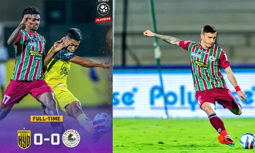 The first half of the Indian Super League semi-final between ATK Mohun Bagan and Hyderabad FC ended in a goalless draw.