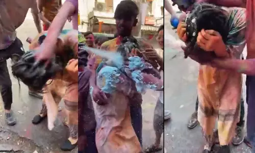 Japanese woman being harassed, Holi Celebration in Delhi