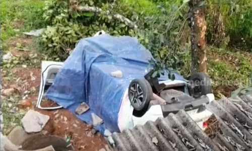 Car overturned in Wayanad