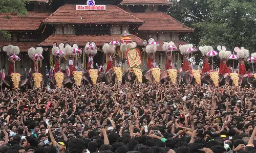 Thrissur pooram kudamattom held with colorful sights