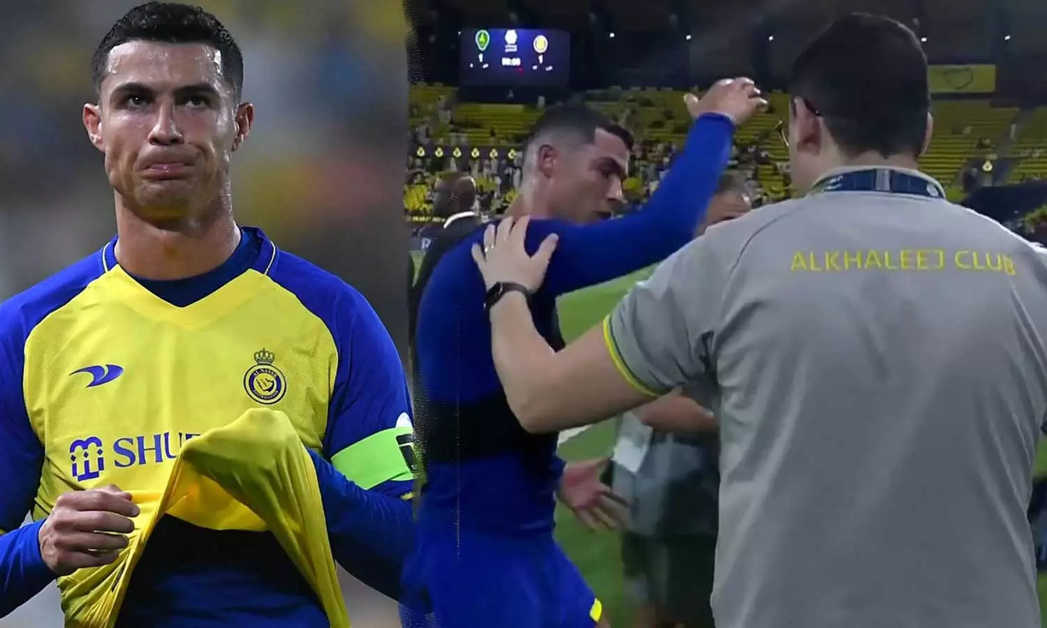 Angry Cristiano Ronaldo pushes rival team Al Khaleejs staff member, Cristiano Ronaldo Al Khaleej staff selfie controversy, Cristiano Ronaldo selfie controversy, Cristiano Ronaldo al khaleej staff controversy