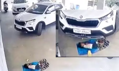 A three-year-old girl who was sleeping in a parking area in Hyderabad was hit by an SUV and met with a tragic end.