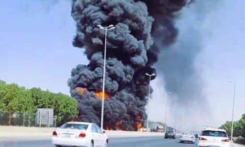 Transport truck caught fire