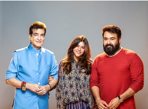 Ekta Kapoor with Mohanlal and her father Jeetendra