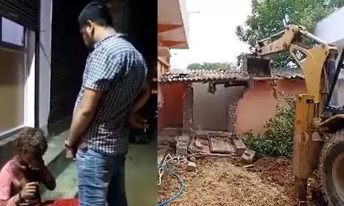 BJP workers house bulldozed in MP urinating case, MP urinating case culprit house bulldozed, BJP worker house razed by bulldozer, Madhya Pradesh urinating case