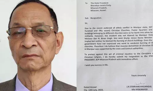 Mizoram BJP vice president resigns to protest attacks on churches in Manipur
