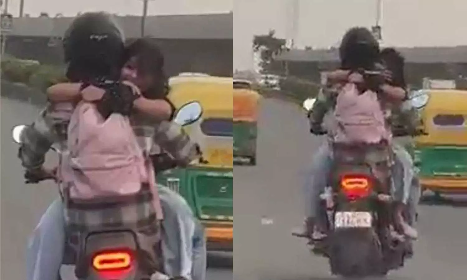 A couple hugging while riding a bike; Delhi traffic police imposed a fine of Rs 11,000 A couple hugging while riding a bike; Delhi traffic police imposed a fine of Rs 11,000
