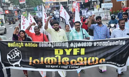 DYFI protest on Manipur violence