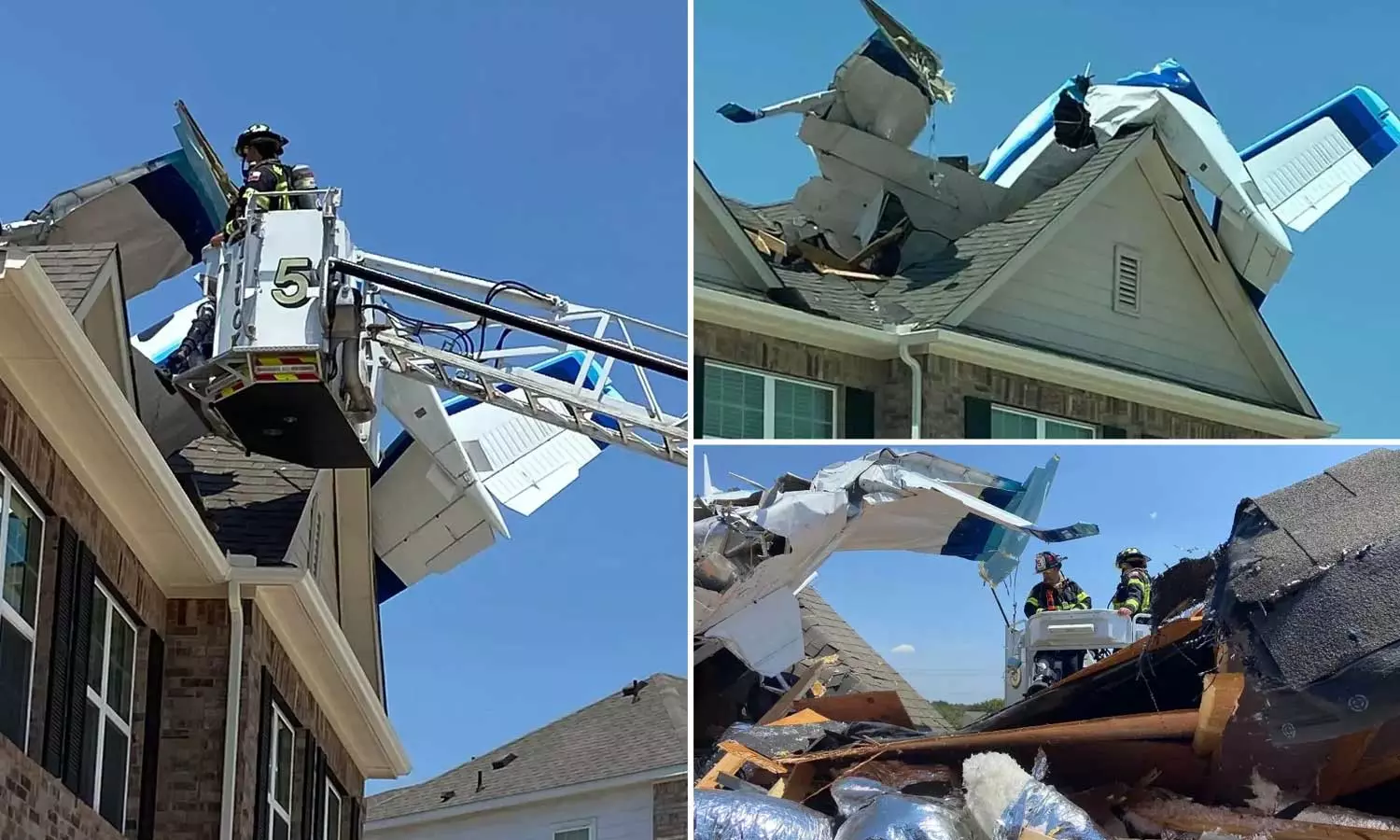 Plane crashes into two-story Texas home through roof, Plane crashes into roof of Texas home, 3 injured, Plane crash on home, Plane crash accident in Texas