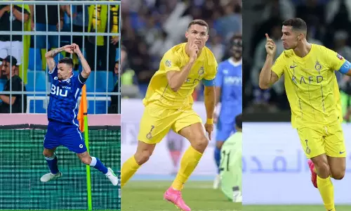 ഗോളിന് പിന്നാലെ ഹിലാൽ കളിക്കാരന്റെ സ്യൂ ആഘോഷം; തിരിച്ചടിച്ച് റൊണാൾഡോ, അതും രണ്ട് തവണ