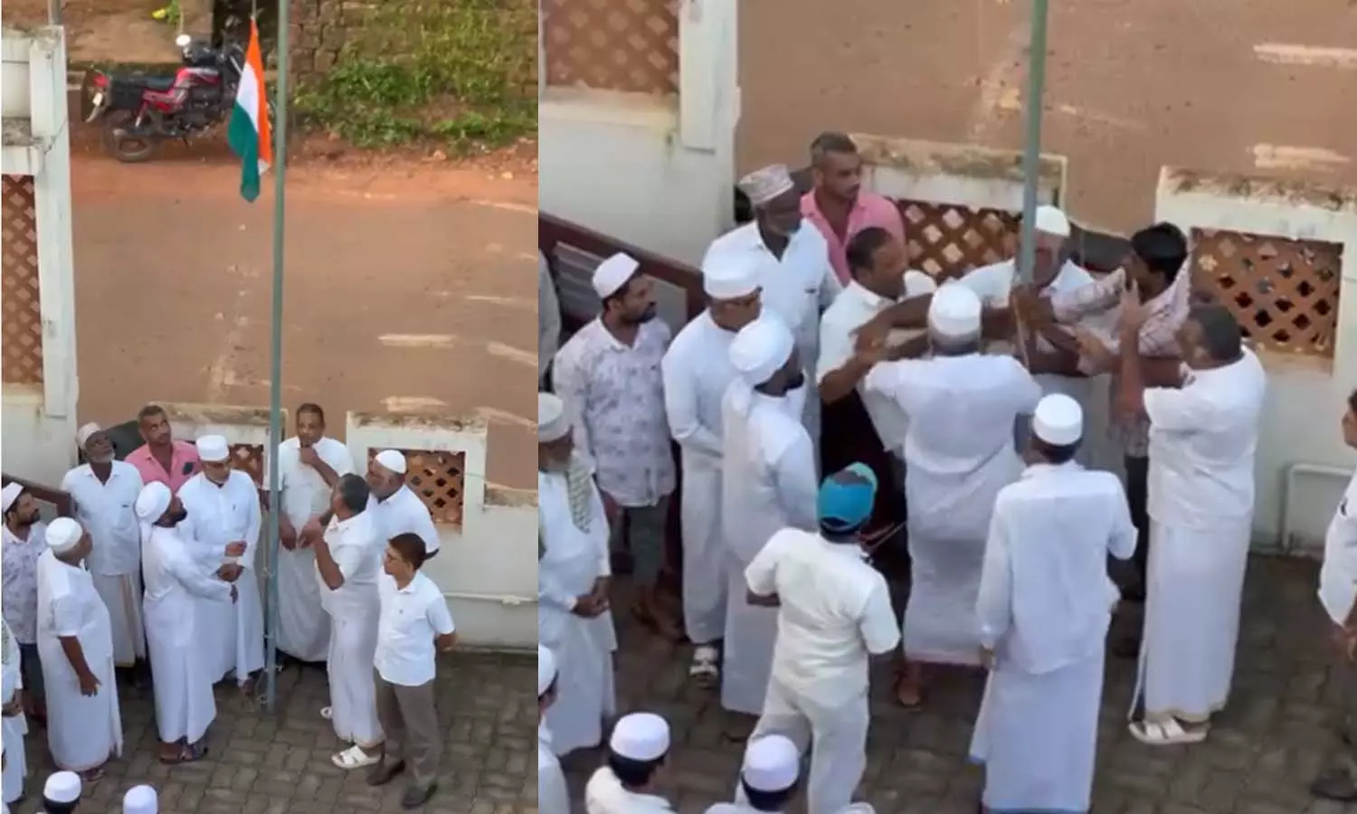 കാസർകോട് എരുതുംകടവ് മദ്രസയിൽ ദേശീയ പതാക ഉയർത്തുന്നതിനിടെ കയ്യാങ്കളി