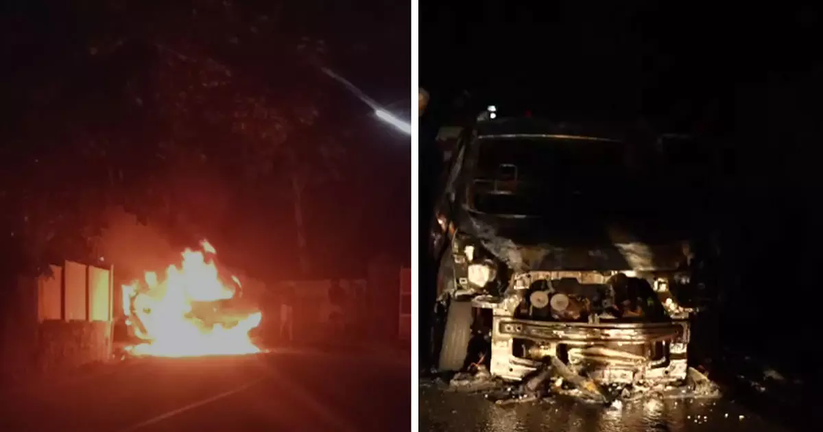 A car caught fire while running in Thrissur; The passengers miraculously escaped A car caught fire while running in Thrissur; The passengers miraculously escaped