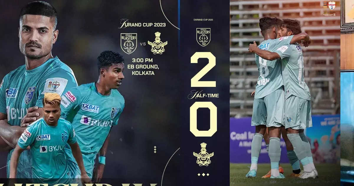 Kerala Blasters take a double-goal lead in the first half of the match against the Indian Air Force Football Team in the Durant Cup. Kerala Blasters take a double-goal lead in the first half of the match against the Indian Air Force Football Team in the Durant Cup.
