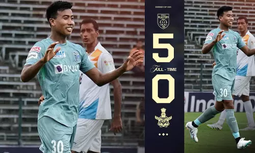 Bidyasagar scored a hat-trick and Kerala Blasters defeated the Indian air force football team in Durant Cup match.