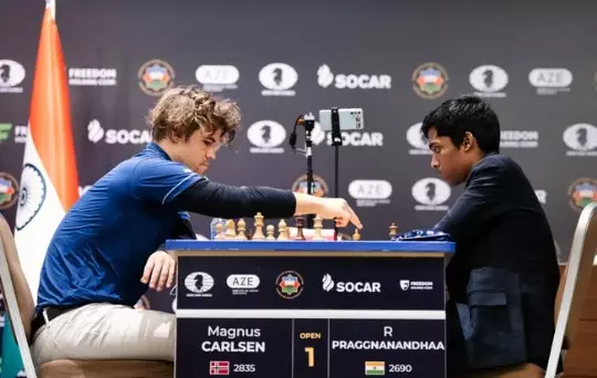 ചെസ് ലോകകപ്പ്; കാൾസനെ സമനിലയിൽ തളച്ച് വീണ്ടും പ്രഗ്നാനന്ദ, ടൈ ബ്രേക്കർ നാളെ